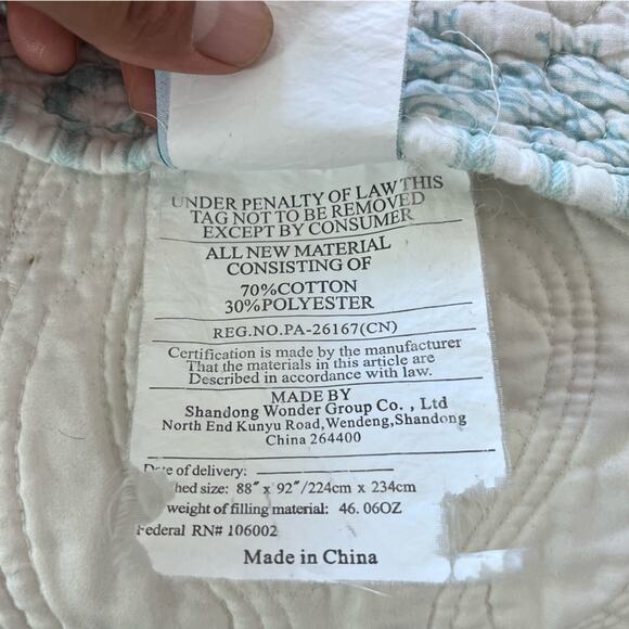 SIGRID OLSEN HOME Bedspread Quilt "85 x 81.5" Sea Life Quilted Blanket Cotton - Picture 5 of 12